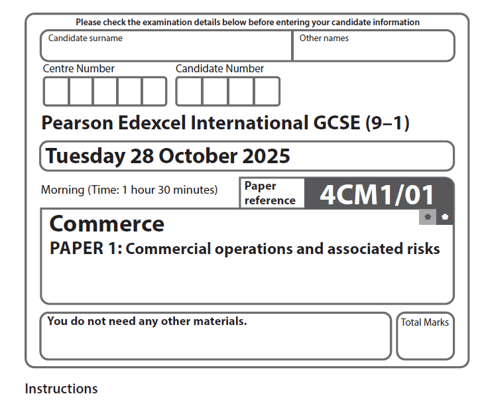 EDEXCEL IGCSE COMMERCE 2025 NOVEMBER QUESTION PAPERS WITH MS