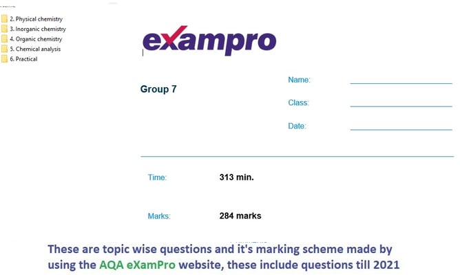 OXFORD AQA AS & A LEVEL CHEMISTRY TOPIC WISE QUESTIONS PAPERS WITH MARKSCHEMES