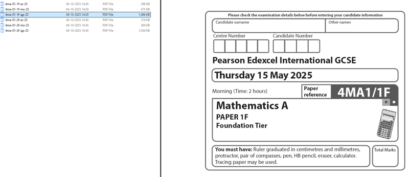 EDEXCEL IGCSE MATHEMATICS A 2025 JUNE (foundation) QUESTIONS WITH MARKING SCHEME