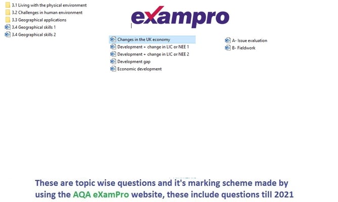 AQA GCSE GEOGRAPHY TOPIC WISE QUESTIONS PAPERS WITH MARKSCHEMES