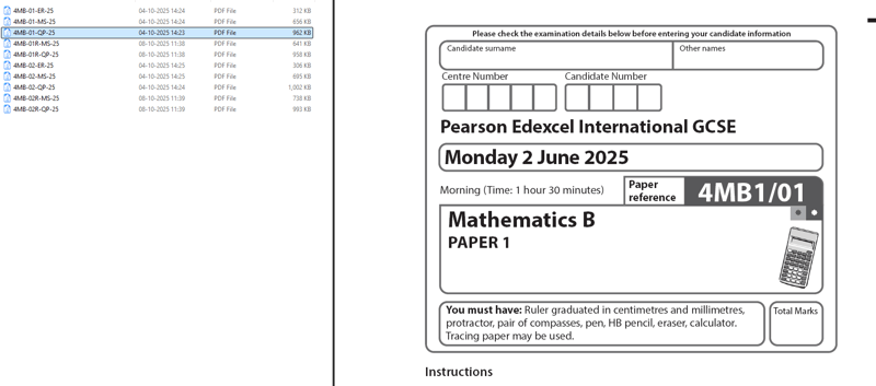 EDEXCEL IGCSE MATHEMATICS B  2025 JUNE PAPERS WITH MARKSCHEMES