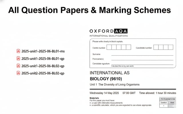 OXFORD AQA AS LEVEL BIOLOGY  2025 JUNE PAPERS WITH MARKSCHEMES