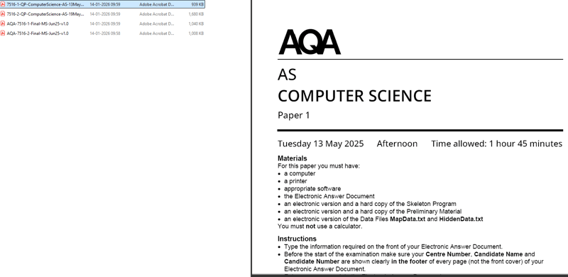 AQA AS LEVEL COMPUTER SCIENCE 2025 JUNE QUESTION PAPERS WITH MARKING SCHEME
