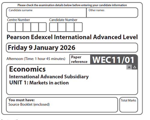 EDEXCEL IAL ECONOMICS 2026 JANUARY QUESTION PAPERS WITH MARKSCHEMES
