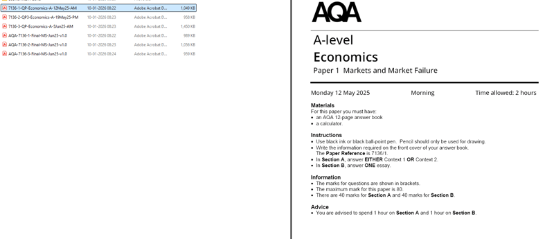 AQA A LEVEL ECONOMICS 2025 JUNE QUESTION PAPERS WITH MARKING SCHEME