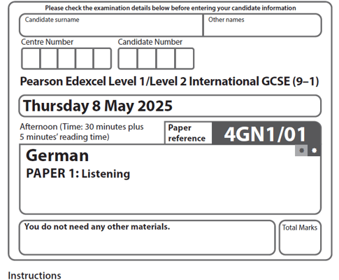 EDEXCEL IGCSE GERMAN 2025 JUNE QUESTION PAPERS WITH MS