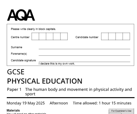 AQA GCSE PHYSICAL EDUCATION  2025 JUNE PAPERS WITH MARKSCHEMES