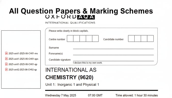 OXFORD AQA AS LEVEL CHEMISTRY 2025 JUNE PAPERS WITH MARKING SCHEME