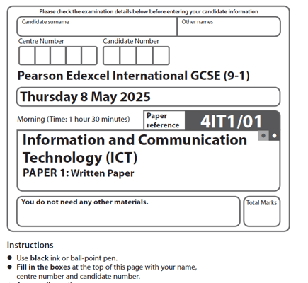 EDEXCEL IGCSE ICT 2025 JUNE QUESTION PAPERS WITH MS