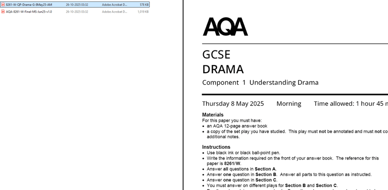 AQA GCSE DRAMA 2025 JUNE PAPERS WITH MARKSCHEMES