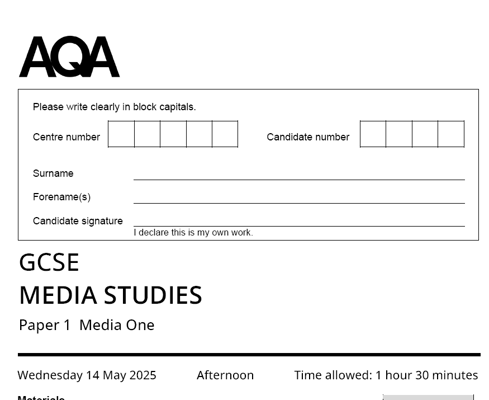 AQA GCSE MEDIA STUDIES 2025 JUNE PAPERS WITH MARKSCHEMES