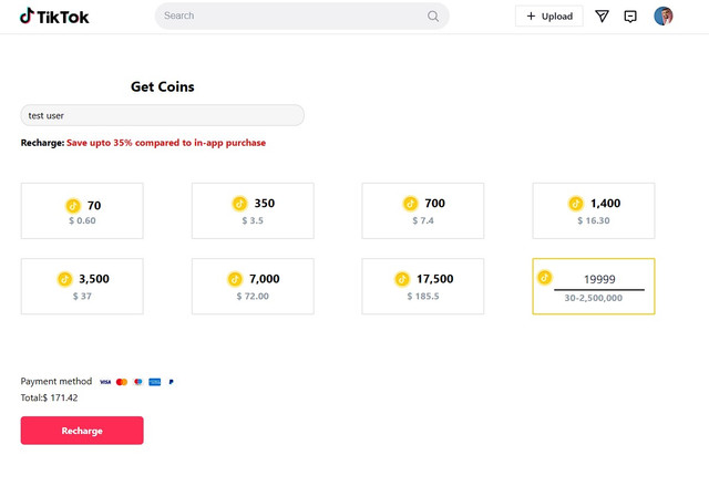 Tiktok Fake Coins Recharge Website Page Script
