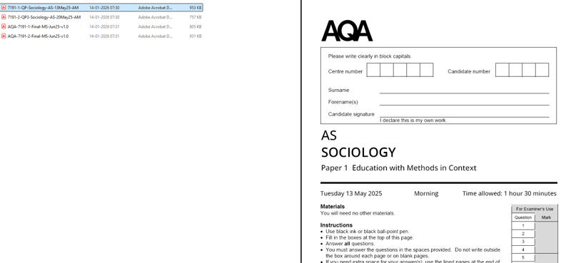 AQA AS LEVEL SOCIOLOGY 2025 JUNE QUESTION PAPERS WITH MARKING SCHEME
