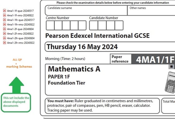 EDEXCEL IGCSE  MATHEMATICS-A  (Foundation)  2024 JUNE QUESTION PAPERS WITH MS