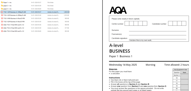 AQA A LEVEL BUSINESS 2025 JUNE QUESTION PAPERS WITH MARKING SCHEME