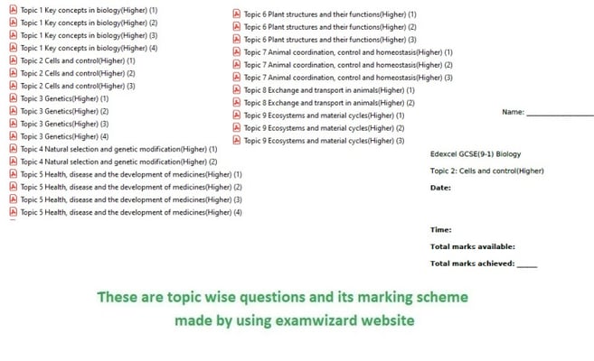 EDEXCEL GCSE BIOLOGY TOPIC WISE QUESTION PAPERS WITH MARKSCHEMES