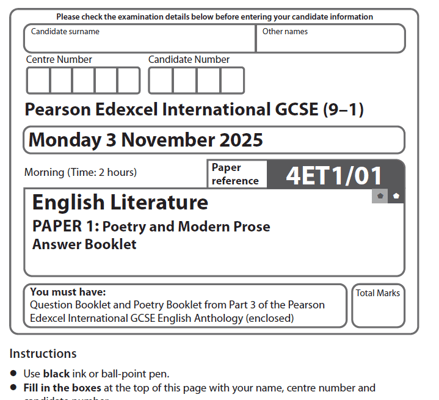 EDEXCEL IGCSE ENGLISH LITERATURE 2025 NOVEMBER QUESTION PAPERS WITH MS