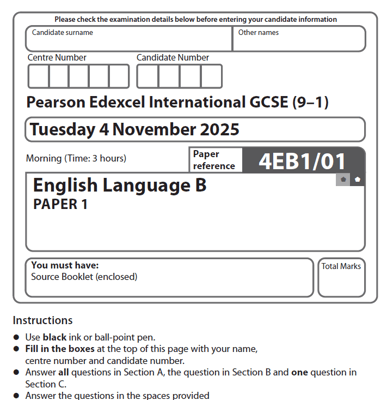 EDEXCEL IGCSE ENGLISH LANGUAGE B 2025 NOVEMBER QUESTION PAPERS WITH MS