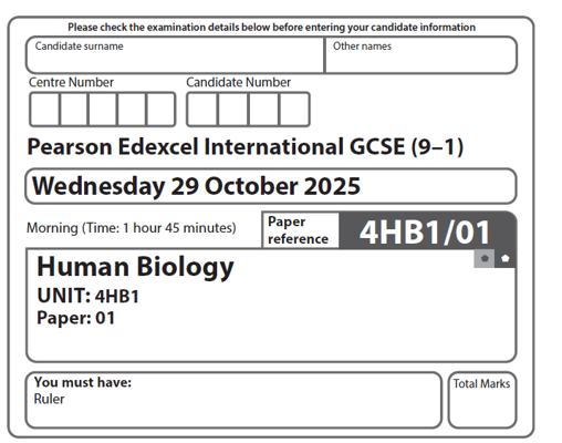 EDEXCEL IGCSE HUMAN BIOLOGY 2025 NOVEMBER QUESTION PAPERS