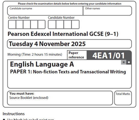 EDXCEL IGCSE ENGLISH LANGUAGE A 2025 OCTOBER QUESTION PAPERS WITH MARKING SCHEME