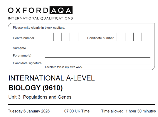 OXFORD AQA A LEVEL BIOLOGY 2026 JANUARY PAPERS WITH MARKSCHEMES