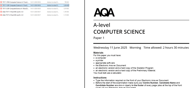 AQA A LEVEL COMPUTER 2025 JUNE QUESTION PAPERS WITH MARKING SCHEME