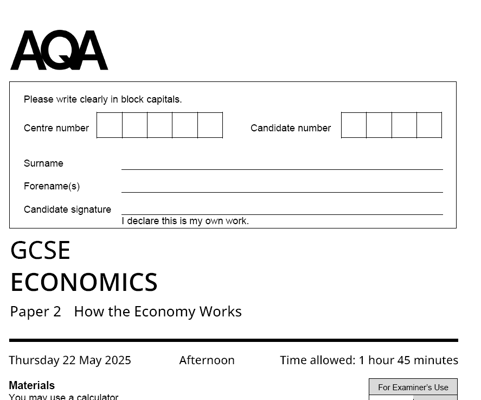 AQA GCSE ECONOMICS  2025 JUNE PAPERS WITH MARKSCHEMES