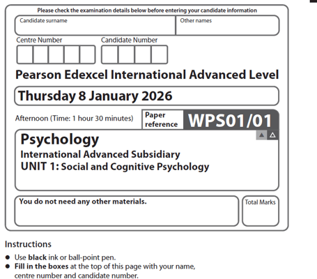 EDEXCEL IAL PSYCHOLOGY  2026 JANUARY  QUESTION PAPERS WITH MS