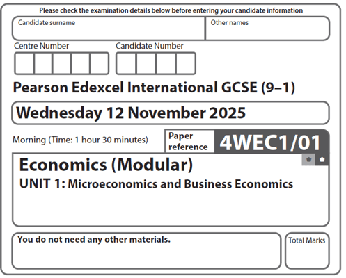 EDEXCEL IGCSE ECONOMICS (Modular) 2025 NOVEMBER QUESTION PAPERS