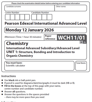 EDEXCEL IAL CHEMISTRY  2026 JANUARY  QUESTION PAPERS WITH MS