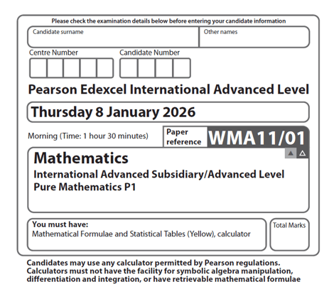 EDEXCEL IAL MATHEMATICS 2026 JANUARY QUESTION PAPERS WITH MARKSCHEMES