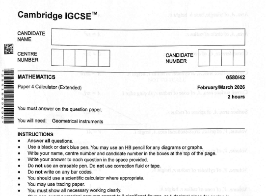 CIE IGCSE Maths (Extended)  Feb March  2026   Question Papers