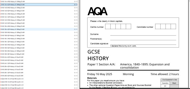 AQA GCSE HISTORY 2025 JUNE PAPERS WITH MARKSCHEMES