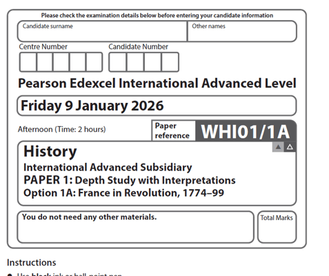 EDEXCEL IAL HISTORY  2026 JANUARY  QUESTION PAPERS WITH MS
