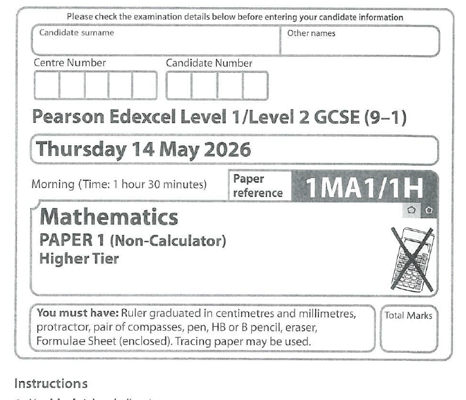 EDEXCEL GCSE MATHEMATICS 2026 JUNE  PAPERS 