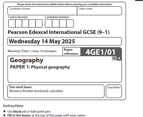 EDEXCEL IGCSE GEOGRAPHY 2025 JUNE QUESTION PAPERS WITH MS