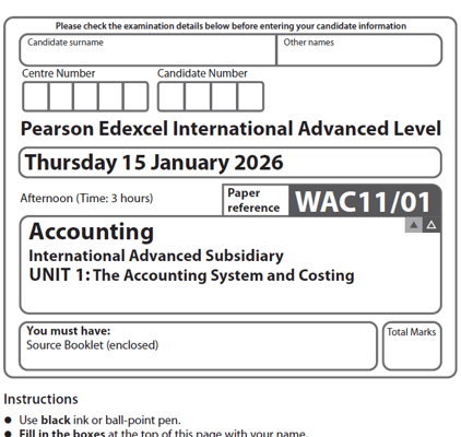 EDEXCEL IAL ACCOUNTING 2026 JANUARY QUESTION PAPERS WITH MARKSCHEMES