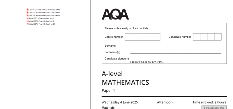 AQA A LEVEL MATHEMATICS 2025 JUNE