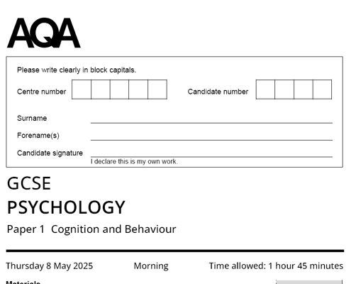AQA GCSE PSYCHOLOGY  2025 JUNE PAPERS WITH MARKSCHEMES