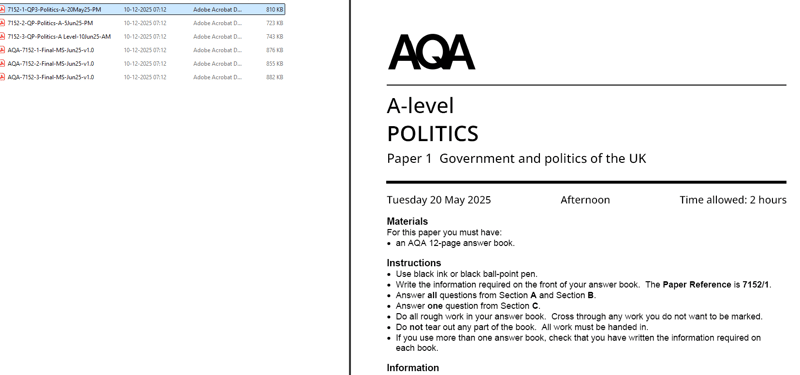 AQA A LEVEL POLITICS 2025 JUNE PAPERS WITH MARKSCHEMES