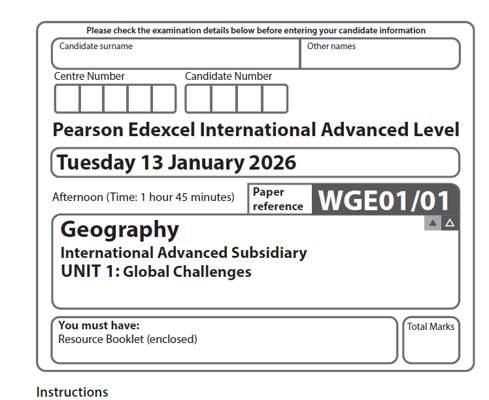 EDEXCEL IAL GEOGRAPHY  2026 JANUARY  QUESTION PAPERS WITH MS