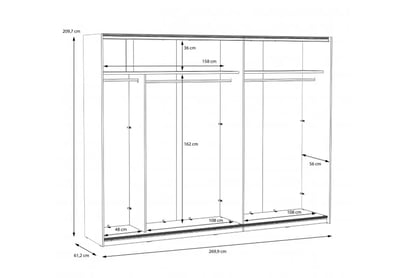 Skriňa na oblečenie s posuvnými dverami Bellevue 270 cm - čierny dub / Dub szlachetny Skriňa ubraniowa s posuvnými dverami Bellevue - Čierny dub / Dub szlachetny 