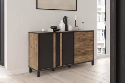 Komoda so zásuvkami Hayato 150 cm - čierny / alpský smrek Komoda so zásuvkami Hayato 150 cm - Čierny / swierk alpejski 