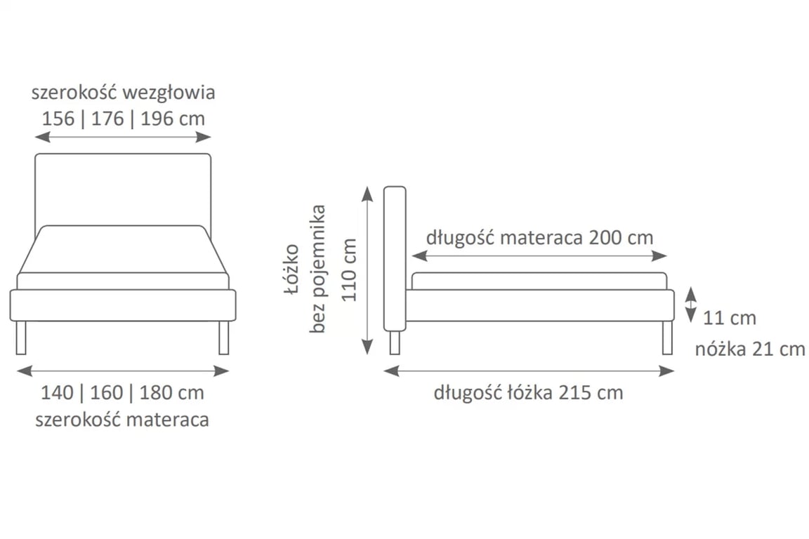 Pat tapițat Prato 160x200 cu cadru postel čalouněné Prato 160x200 ze stelazem - Rozměry