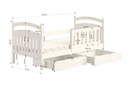 Amely fából készült gyermekágy - fehér / 70x140 Amely fából készült gyermekágy - méretet