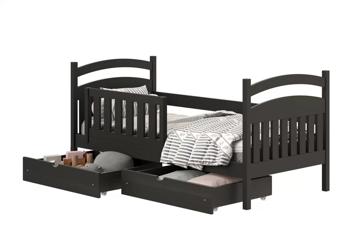 Amely fából készült gyermekágy - fekete / 80x160 fekete postel dzieciece fiokokkal 