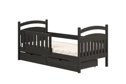 Amely fából készült gyermekágy - fekete / 80x200 fekete postel fiokokkal a játékoknak 