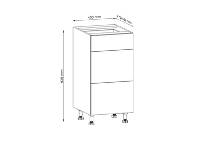 Langen D40S3 alsószekrény 3 fiókkal - artisan tölgy Langen D40S3 - Skříňka also fiokokkal - Rozměry
