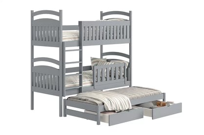 Amely háromszemélyes, kihúzható emeletes ágy - szürke / 80x190 postel patrová  fiokokkal 
