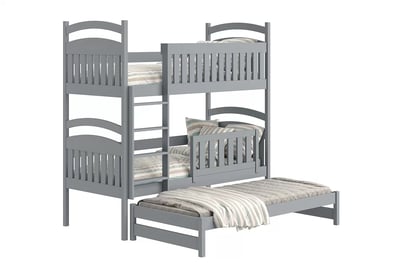 Amely háromszemélyes, kihúzható emeletes ágy - szürke / 90x180 postel fiokokkal a játékoknak 